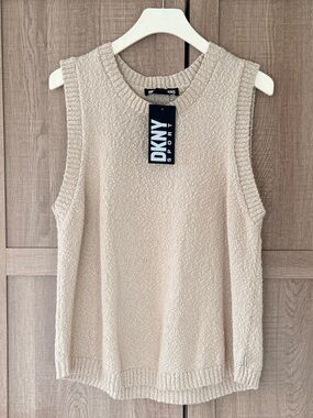 DKNY Sport Cream Textured Sleeveless Knit Tank SZ.L